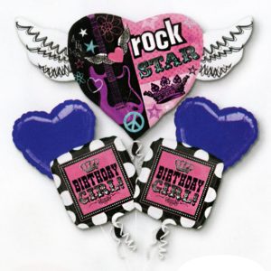 Rocker Princess Birthday Mylar Balloon Bouquet Inflated