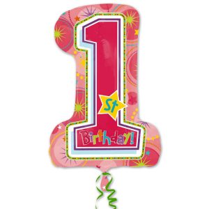 1st Birthday Girl Mylar Party Balloon 24 Inch Inflated with Weight
