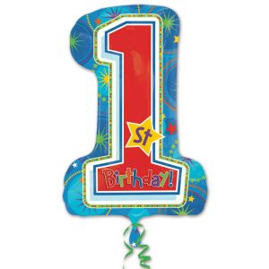 1st Birthday Boy Mylar Party Balloon 34 inch Inflated with Weight
