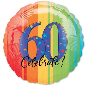 Celebrate 60 Birthday Mylar Balloon 18 inch Inflated