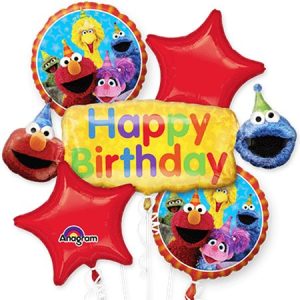Elmo Style Birthday Mylar Balloon Bouquet With Weight