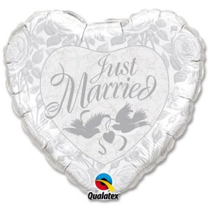 Just Married White and Silver Mylar Party Balloon