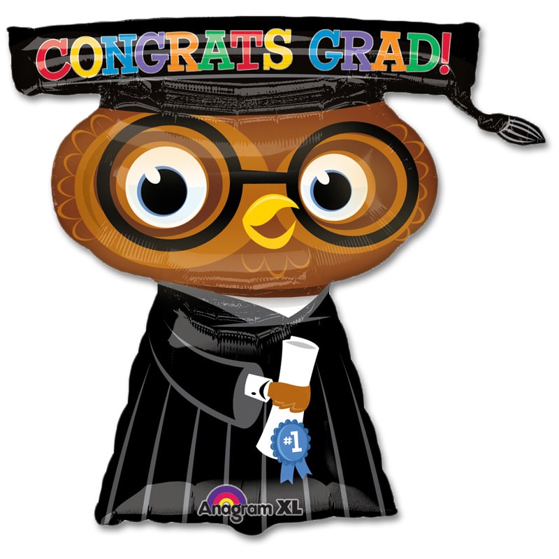 Congats Grad Owl 26 inch Mylar Party Balloon from Balloons Shop NYC