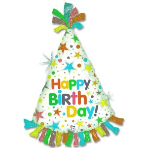 Happy Birthday Party Hat Mylar Balloon 34 Inch from Balloon Shop NYC