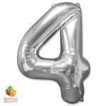Jumbo Foil Silver 40 inch Number Four Balloon