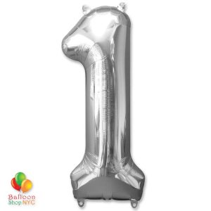 Jumbo Foil Silver 40 inch Number One Balloon