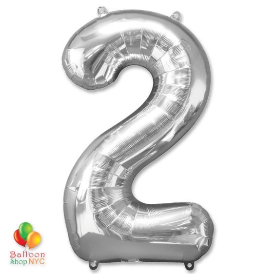 Jumbo Foil Silver 40 inch Number Two Balloon