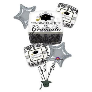 Black and White Graduation Balloons Bouquet Delivery from Balloon Shop NYC