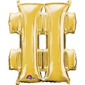 Giant Symbol"#" Gold Foil Balloon 35 inch Inflated with Weight