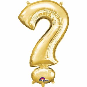 Giant Question Mark Gold Foil Balloon 35 inch Inflated with Weight