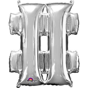 Giant Symbol "#" Silver Foil Balloon 35 inch Inflated with Weight