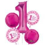 1st Birthday Girl Mylar Balloon Bouquet from Balloon Shop NYC