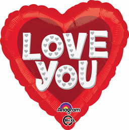 Hx Love You Silver Hearts 28 Inch Mylar Balloon