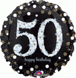 Sparkling Birthday 50 Holographic 18 Inch Mylar Balloon Inflated