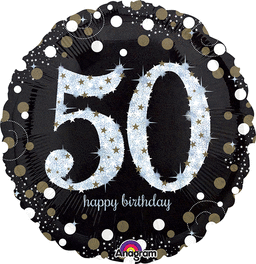 Sparkling Birthday 50 Holographic 18 Inch Mylar Balloon Inflated