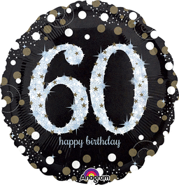 Sparkling Birthday 60 Holographic 18 Inch Mylar Balloon Inflated