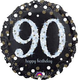 Sparkling Birthday 90 Holographic 18 Inch Mylar Balloon Inflated