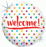 Welcome Dots 18 Inch Mylar Balloon inflated with Helium