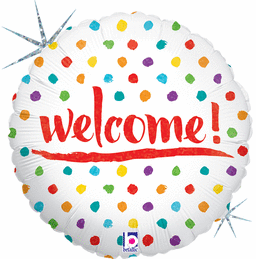 Welcome Dots 18 Inch Mylar Balloon inflated with Helium