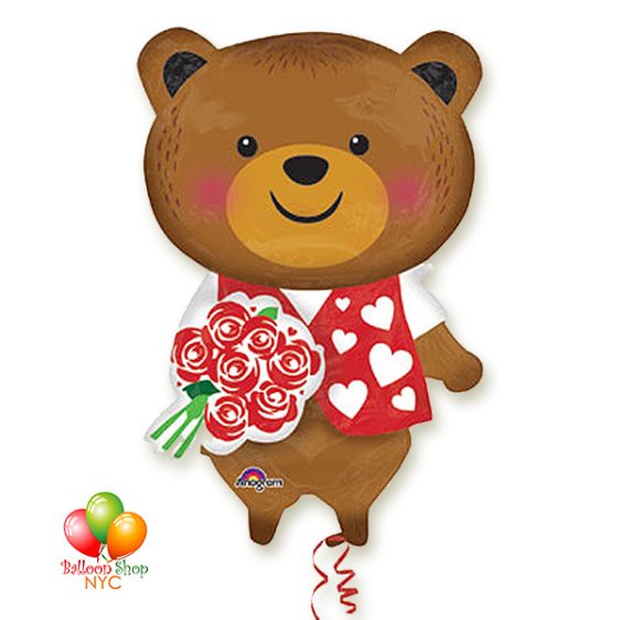 Bear With Roses Large Valentines Day Balloon Delivery from Balloon Shop NYC