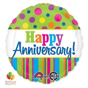 Happy Anniversary Dots & Stripes Mylar Balloon delivery from Balloon Shop NYC