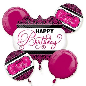 Pink Happy Birthday Mylar Balloon Bouquet Inflated delivery from Balloon Shop NYC
