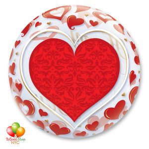 Happy Valentines Day Red Hearts Bubble Balloon 22 Inch Inflated Back Delivery from Balloon Shop NYC