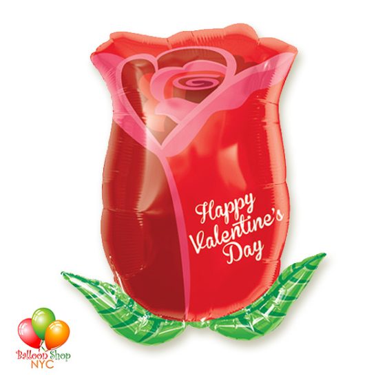 Happy Valentines Day Rose Bud Balloon 18 Inch Inflated Delivery in New York from Balloon Shop NYC