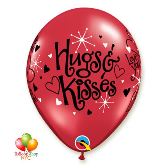 Hugs Kisses Latex Balloon 12 Inch Inflated with Helium Delivery in New York from Balloon Shop NYC