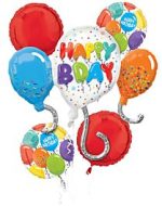 Balloon Bash Happy Birthday Bouquet Helium Inflated Weight Attached