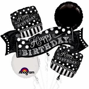 Black and white Chalkboard Birthday Foil Mylar Balloon Bouquet delivery from Balloon Shop NYC