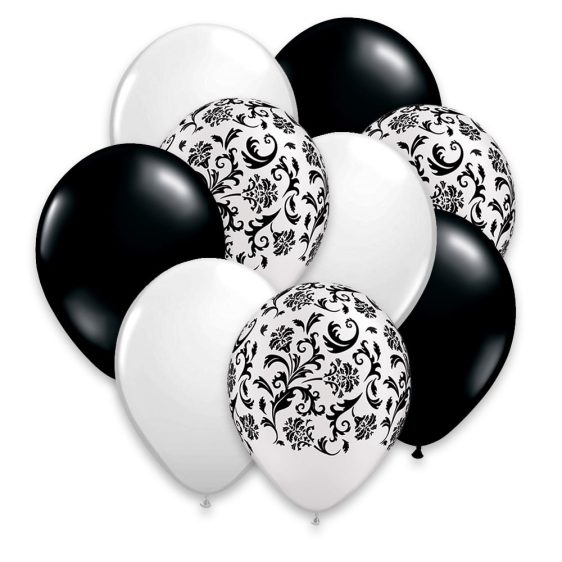 Black White Damask 12 inch Latex Party Balloons Bouquet - Cheap Balloons Delivery NYC