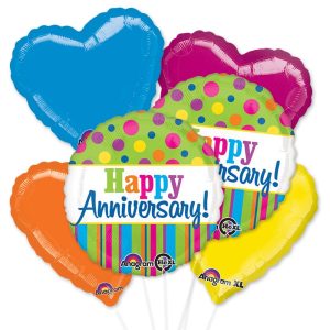 Bright Aanniversary Mylar Balloon Bouquet with Hearts delivery from Balloon Shop NYC