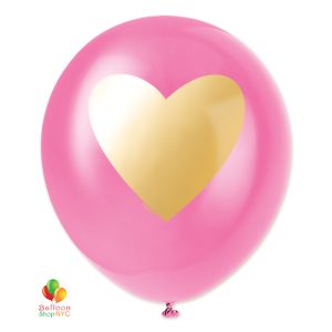 Bubblegum with Gold Heart Latex Balloon 11 Inch Inflated delivery Balloon Shop NYC