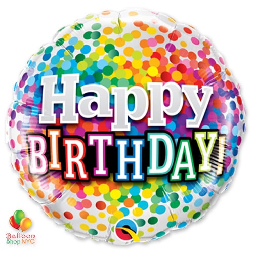 Happy Birthday Rainbow Confetti Mylar Balloon 18 inch 49496 delivery from Balloon Shop NYC