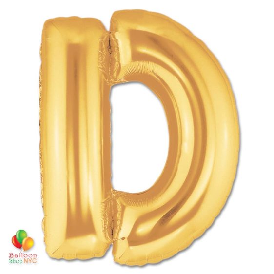 Jumbo Letter D Foil Balloon Gold 40 inch Inflated delivery from Balloon Shop NYC