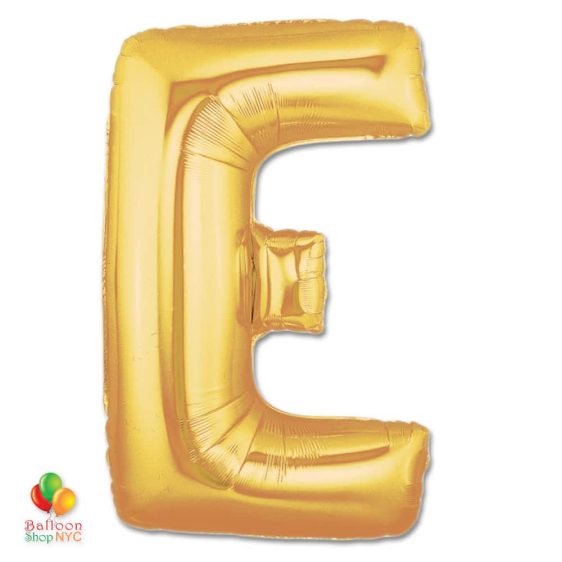 Jumbo Letter E Foil Balloon Gold 40 inch Inflated delivery from Balloon Shop NYC