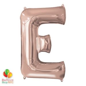 Jumbo Letter E Foil Balloon Rose Gold 35 inch Inflated delivery from Balloon Shop NYC