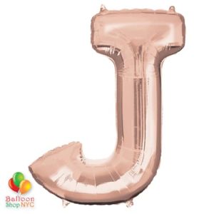 Jumbo Letter J Foil Balloon Rose Gold 35 inch Inflated delivery from Balloon Shop NYC