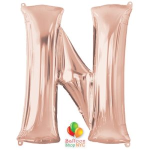 Jumbo Letter N Foil Balloon Rose Gold 35 inch Inflated delivery from Balloon Shop NYC