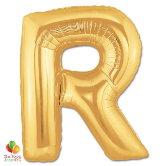 Jumbo Letter R Foil Balloon Gold 40 inch Inflated delivery from Balloon Shop NYC