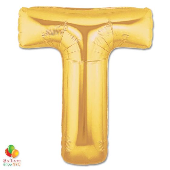 Jumbo Letter T Foil Balloon Gold 40 inch Inflated delivery from Balloon Shop NYC