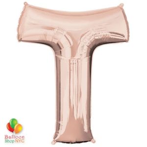 Jumbo Letter T Foil Balloon Rose Gold 35 inch Inflated delivery from Balloon Shop NYC