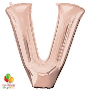 Jumbo Letter V Foil Balloon Rose Gold 35 inch Inflated delivery from Balloon Shop NYC