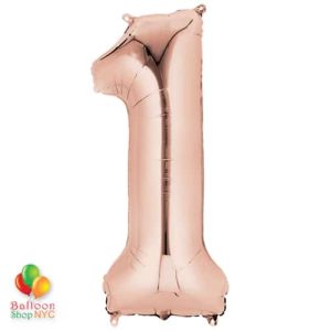 Jumbo Number 1 Foil Balloon Rose Gold 35 inch Inflated delivery from Balloon Shop NYC