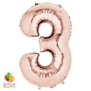 Jumbo Number 3 Foil Balloon Rose Gold 35 inch Inflated Delivery From Balloon Shop NYC