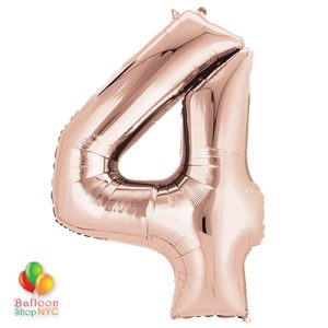 Jumbo Number 4 Foil Balloon Rose Gold 35 inch Inflated Delivery From Balloon Shop NYC