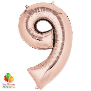 Jumbo Number 9 Foil Balloon Rose Gold 35 inch Inflated delivery from Balloon Shop NYC