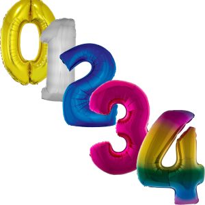 Gold, Silver, Rose gold, Rainbow, Hot pink and Blue numbers Foil Balloon 40 inch Inflated with Weight