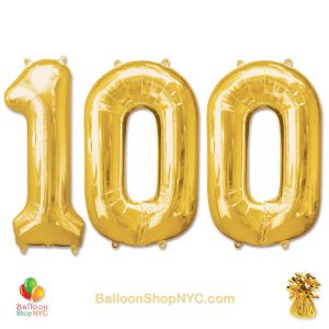 100th Birthday Jumbo Number Foil Balloons Set Gold 40 inch Inflated high-quality cheap balloons nyc deliveryBalloons Gold 40 inch Inflated